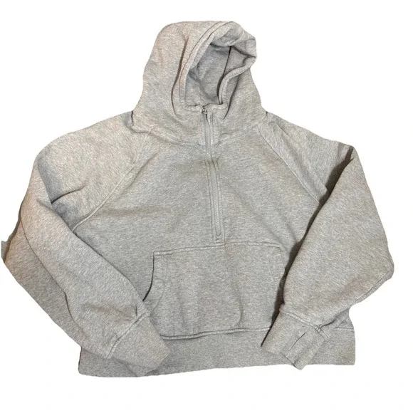 Quince Womens Organic Heavyweight Cropped Half Zip Hoodie Heather Grey M Sporty - Picture 5 of 7